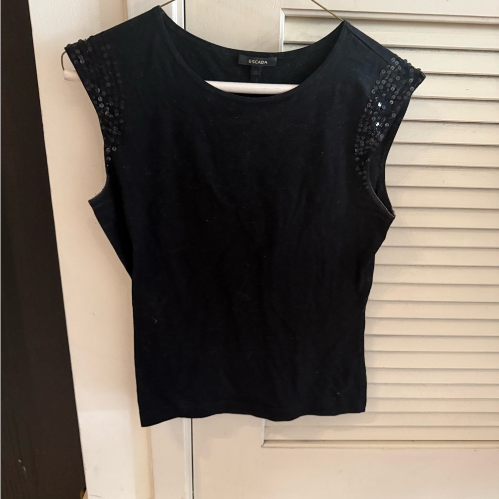 Escada Black Tank Top with Sequin Accents